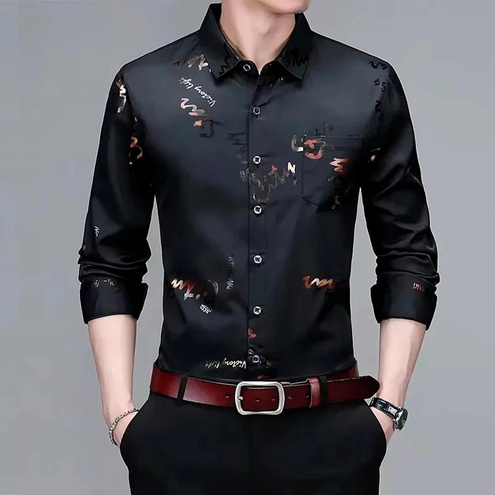 Camisa Masculina Cavallieri em Seda Gelo e Poliéster Manga Longa